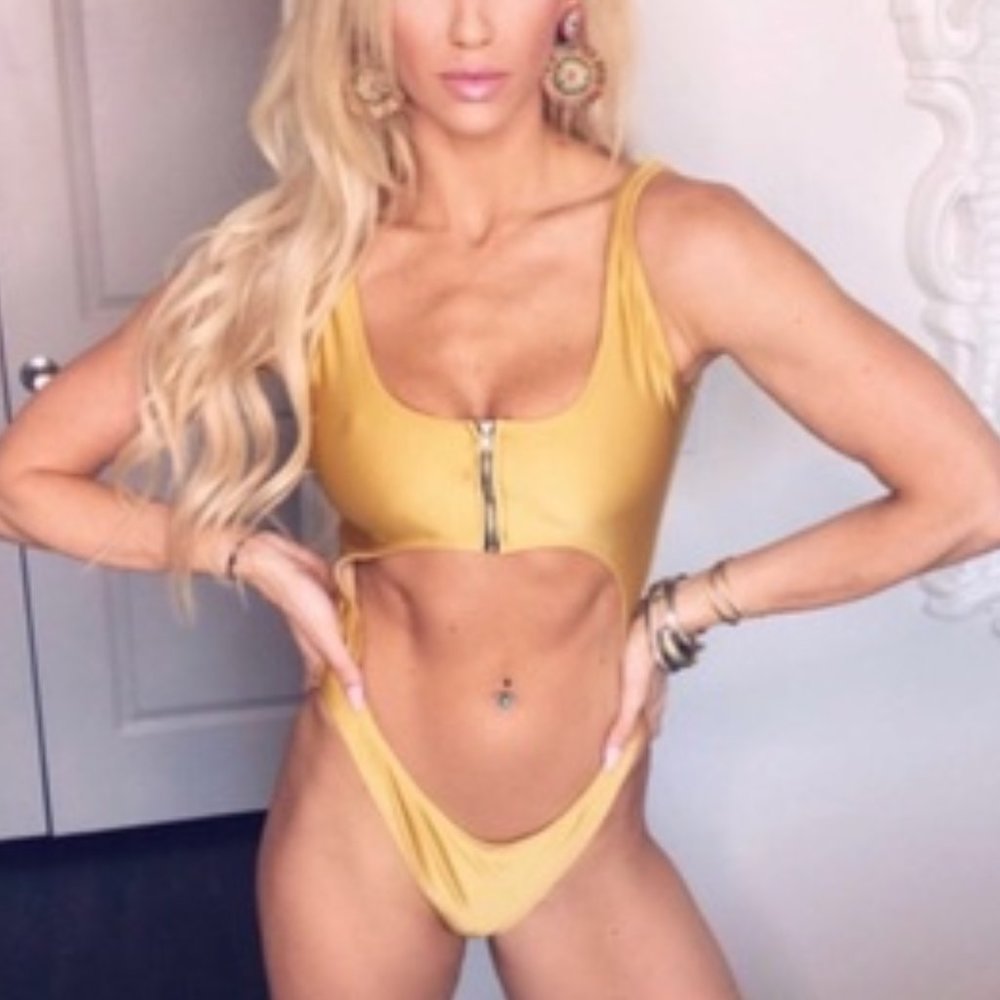 GOLD ZIPPER MONOKINI SWIMSUIT SWIMWEAR ONE PIECE M OP5546